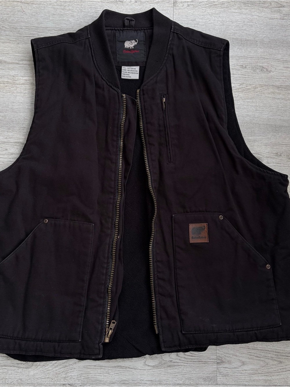 Golden Elephant Work Duck Canvas Vest Men XL Black Fleece Lined Rugged Farm Moto